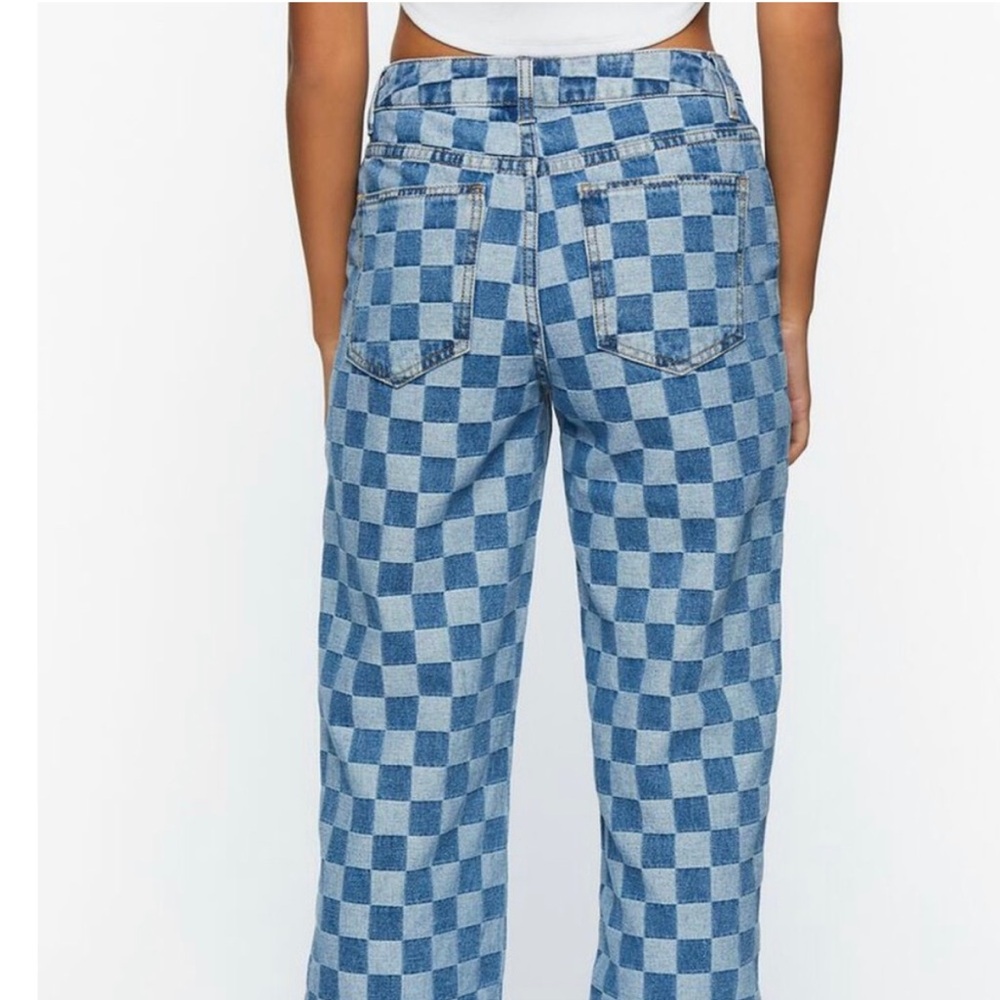 Forever 21 Blue and White Checkered Women Jeans - Picture 2 of 8